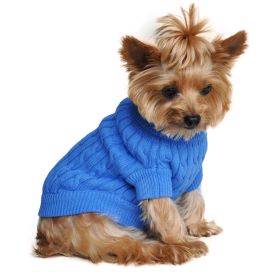 Dog Cable Knit 100% Cotton Sweater (Color: Riverside Blue, size: X-Large)